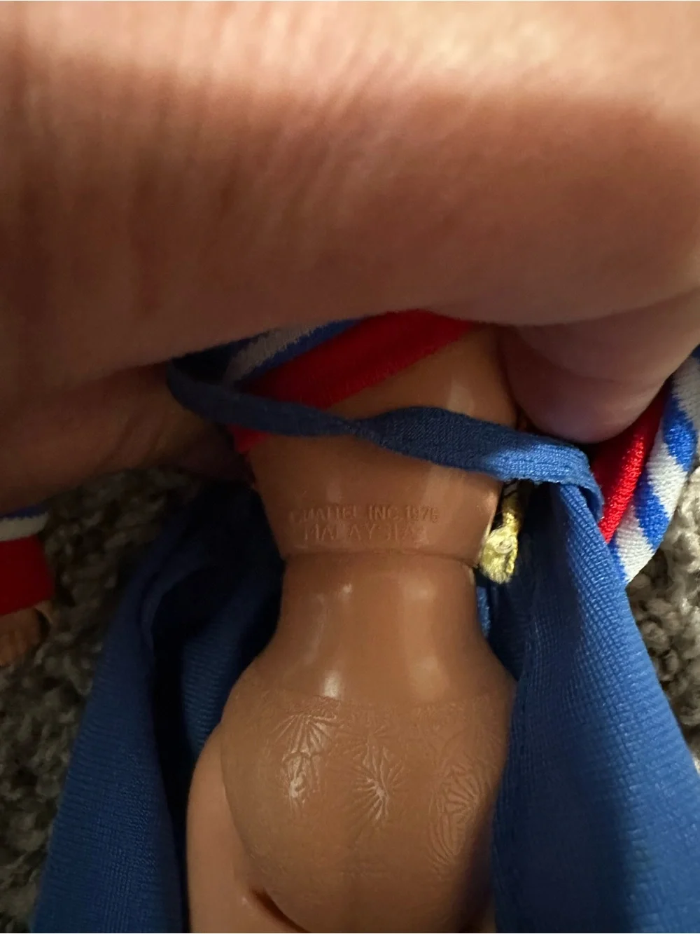 Mattel blond vintage Doll in Blue Skirt and Red-Trim Striped Jacket
